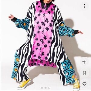 Dressed in LALA Pink and Blue Patterned Jumpsuit